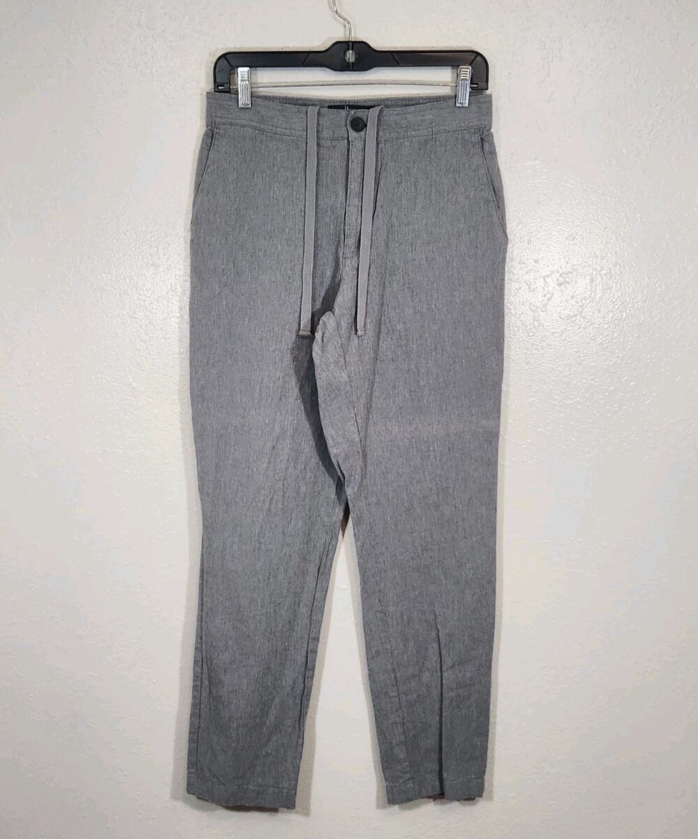 Mens Grey Linen Pants 29x30 Drawstring Lightweight Beachy Travel Casual Resort
